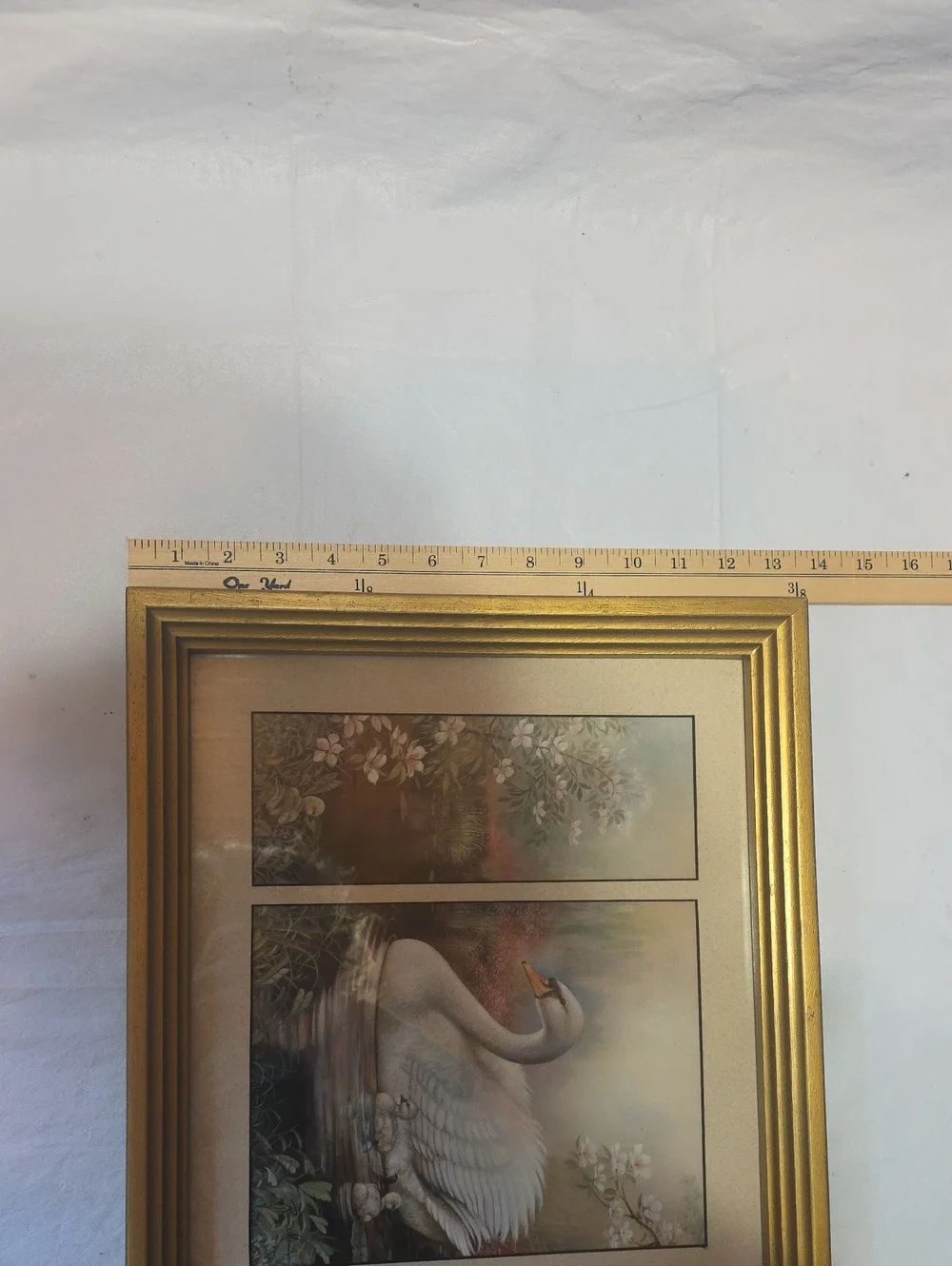 Vintage Triptych Framed Swan Print with Gold Resin Frame Cottagecore 19x14